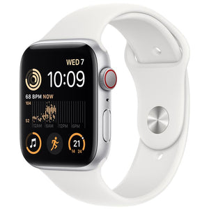 Apple Watch SE (2022) 40mm (GPS + Cellular) Silver Aluminum Case w/ White Sport Band -