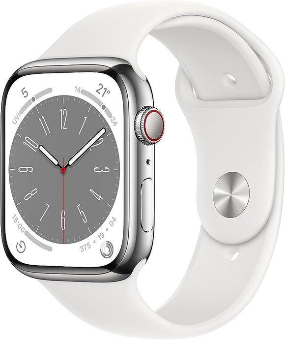 Apple Watch Series 8 45mm (GPS + LTE) Silver Stainless Case with White Sport Band