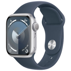 Apple Watch Series 9 41mm (GPS) Silver Alu Case with Storm Blue Sport Band (S/M) - Open Box