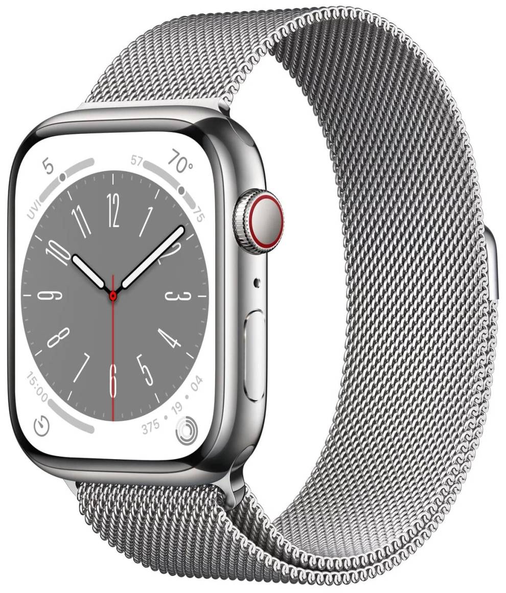 Apple Watch Series 8 45mm (GPS + Cellular) Silver Stainless Case with Silver Milanese Loop - Open Box