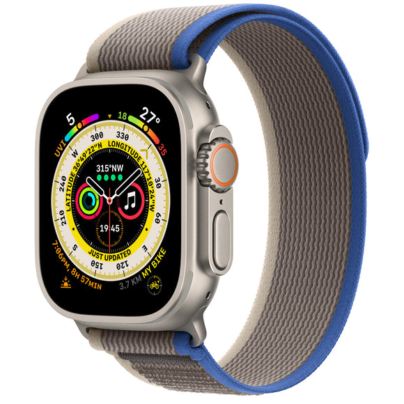 Apple Watch Ultra 49mm (GPS + LTE) Titanium Case with Blue/Gray Trail Loop (S/M)