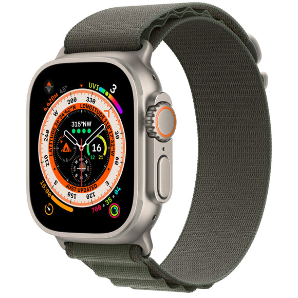 Apple Watch Ultra 49mm (GPS + LTE) Titanium Case with Green Alpine Loop (Large)